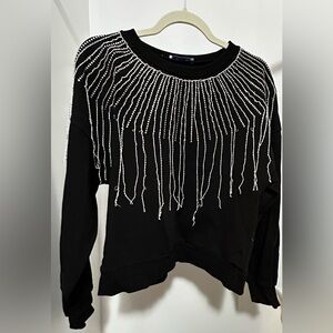 Zara Black Sweatshirt with Silver Beaded Fringe